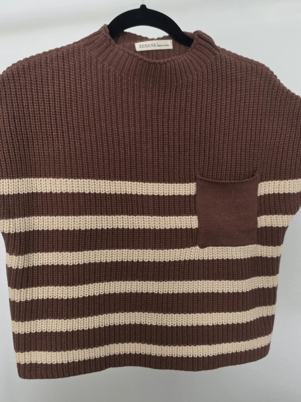 Zenana Outfitters Men’s Brown & Cream Striped Crewneck Sweater